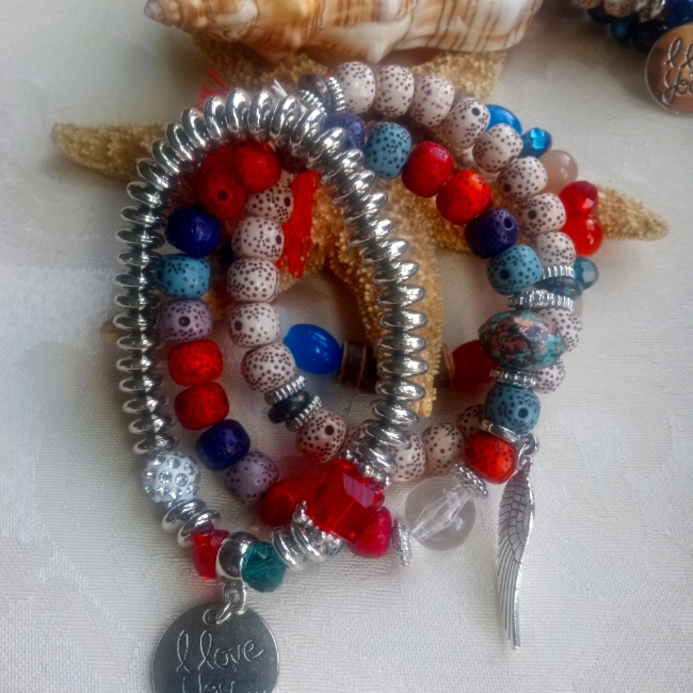 Multi strand I love you and gemstone bracelets